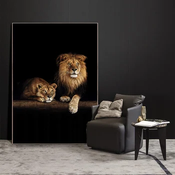 African Wild Lion Familie Panza de Artă Postere si Printuri de Animale în Întuneric Panza Picturi pe Perete Art Animale Imagini