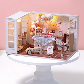 DIY Miniatură casă de Păpuși din Lemn, Mobilier Kit Manual Mini Apartament Modern, Model cu Capac de Praf 1:24 Creative Casă de Păpuși de Jucărie