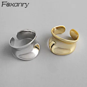 Foxanry Minimalist De Culoare Argintie Lățime Inele Noile Tendințe Simplu Geometrică Neregulată De Epocă Elegant Party Cadouri Bijuterii