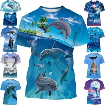 Vara noi de animale amuzant delfin 3D de imprimare T-shirt pentru bărbați personalitate cartoon dolphin tricou unisex casual, O-neck Harajuku sus