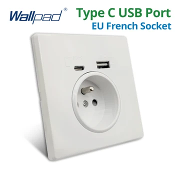 Wallpad Plastic Alb Panou de Perete UE franceză Standard Priza de Putere Cu Portul de Încărcare USB de Tip C, Ieșire 5V 2100mA