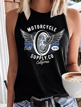 Motocicleta Vintage Tricou Femei de 90 de Fete fără Mâneci Tricouri Tricou Echipajul Gât Vara Grafic T Shirt Doamnelor Topuri Harajuku