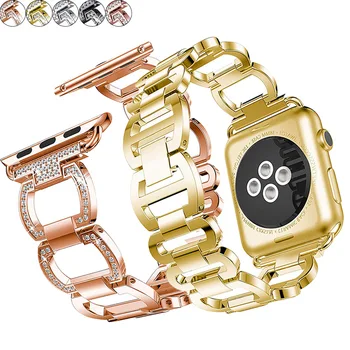 Diamant de lux Curea pentru Apple Watch Seria 6 SE 7 5 4 Benzi Doamna Bratara Pentru iWatch 3 2 1 Link-ul de Metal Brățară din Oțel Inoxidabil