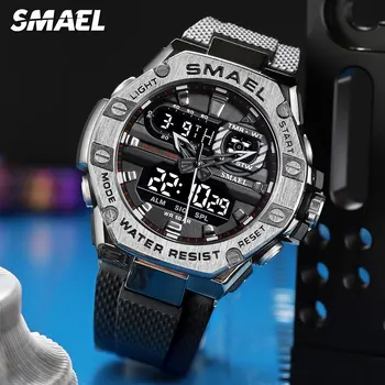 SMAEL Moda Sport Ceas Digital Oameni Timp Dual Display rezistent la apa Săptămână Data de Alarmă Electronice Cronograf Cuarț Ceas de mână 8066