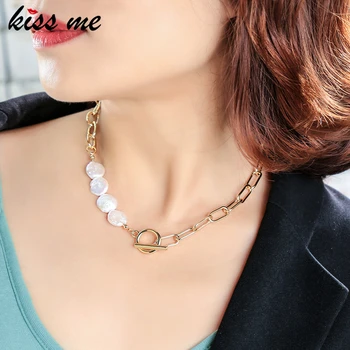 kissme Baroc, Unic, Perle de Cultură de Despicare de Mare Link-ul de Lanțuri T-bar Cravată Coliere Pentru Femei de Culoare de Aur Lanțuri de Bijuterii de Moda