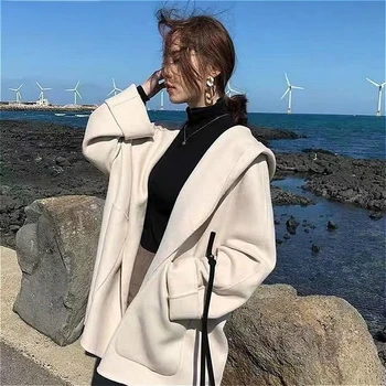 2021 Toamna și Iarna Nou Stil coreea Moda Mic Vânt Parfumat Mici francez Mantie Student Mid-lungime Haină de Lână Femei