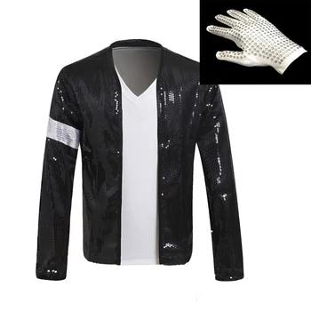 MJ Michael Jackson Billie Jean Haină Neagră cu Paiete, Banderola Haină Și Mănuși Uza Sfinților Petrecere Costum Cosplay Prop 1BLJD0211