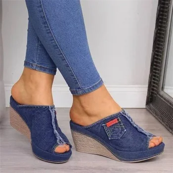 Femei Papuci de Moda Pană Călcâi Fishmouth Pantofi 2023 Vara Noi Casual Culoare Solidă Panza Model Fund Gros Femei Pompe