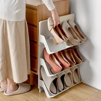 Noul plastic shoe rack simplu de uz casnic multi-strat de praf-dovada de moda combinat shoe rack de depozitare rack