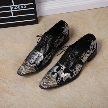 Moda Barbati Nunta, Pantofi De Dans La Modă Argint Părți De Încălțăminte De Lux Din Piele De Metal A Subliniat Deget De La Picior Om Pantofi Rochie
