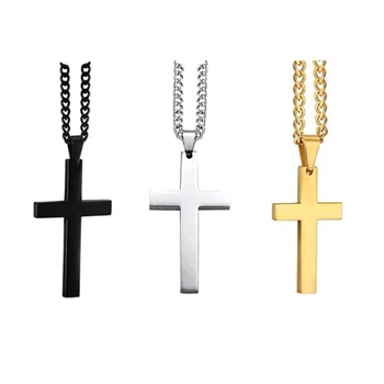 Religioase Bijuterii Colier Pandantiv Cruce Bărbați Femei Guler De Aur De Culoare Lanț Simplu Punk Din Oțel Inoxidabil Colier Cruce