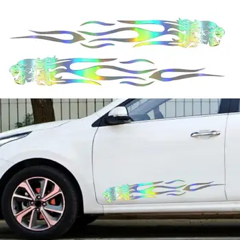 2 buc Masina Autocolant Amuzant Laser de Aur Vinil Reflectorizant Tigru Car Styling Decor Autocolant Culori Luminoase Simulare Flacara Masina Decal