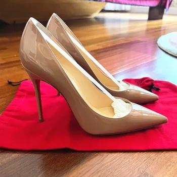 Noul Brand Femei Pompe de Pantofi cu Toc Roșu Strălucitor Jos Clasice 12cm Toc Subțire a Subliniat Toe Pantofi de Nunta Dimensiune 35-44 Nici o Cutie