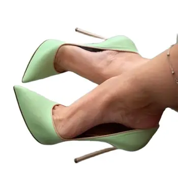 Piele Mata Noutate Verde Pantofi Cu Tocuri De Metal Blade Toc Sexy Degetul Ascutit Superficial Aluneca Pe Toc Femei Rochie De Pompe