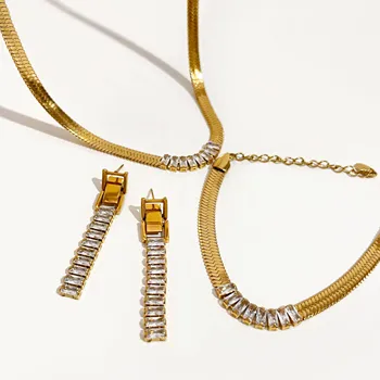 Peri ' sbox de Culoare de Aur din Oțel Inoxidabil zircon Bijuterii Plat Spic Lanț colier Cu Zirconiu Cadou de Aniversare