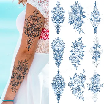Suc de Cerneală Durată Impermeabil Tatuaj Temporar Autocolant Flori de Trandafir Frunze de Bujor Daisy Body Art Brațul Maneci Tatuaj Fals pentru Fata pentru Femei