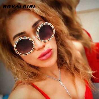 ROYAL FATA Femei Cristal Rotund ochelari de Soare de Designer de Brand de Lux Stras Ochelari de Soare de Înaltă Calitate Nuante UV400 ss027