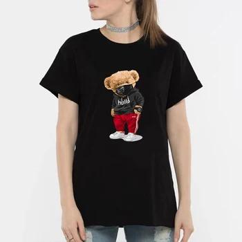 Femei de Moda de Desene animate Masca Urs de Imprimare T-shirt ropa mujer Bărbați și Femei Supradimensionat tricou Casual din Bumbac cu Maneci Scurte de Top de Vară