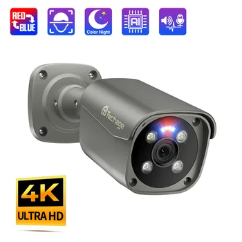 Techage Ultra HD 4K Camera IP POE Roșu-Albastru cu Alarmă Lumina Colorate Viziune de Noapte Două-way Audio 8MP în aer liber Video CCTV Camera Onvif
