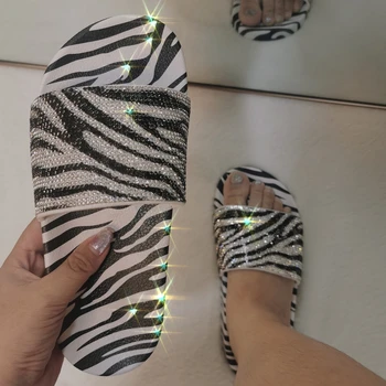 Zebră Dungi Model Crystal Design Femeile Slide-uri în aer liber, Plajă Non-alunecare de Femeie Papuci Moi Confortabile Sandale de Vara Femei Pantofi