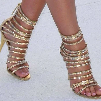 Femei Tocuri inalte Stripteuză Sandale de Vara pentru Femei Cizme Pantofi de Primăvară Petrecere gladiator Sexy Diamond Cristal Subțire Sandale