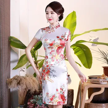 Flori ALBE Femei Satin Cheongsam Vara New Slim Raionul Rochie de Mireasa Elegant Split Qipao Tradițională Chineză Femei Vestido 6XL