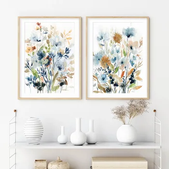 Acuarela se Amestecă Flori Frunze Botanică Postere Canvas Printuri Pictura Arta de Perete de Imagine pentru Camera de zi Interior Decor Acasă