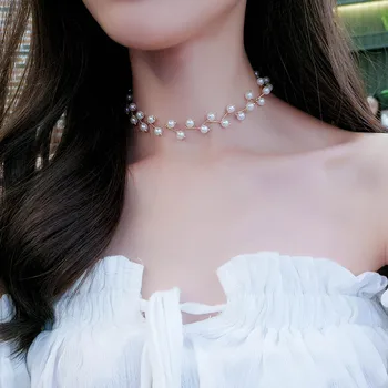 Frunze în Formă de Colier de Perle Pentru Femei Scurte Cravată Coliere bijoux acier inoxidable femme Ani de casatorie Bijuterii Cadouri Prieteni