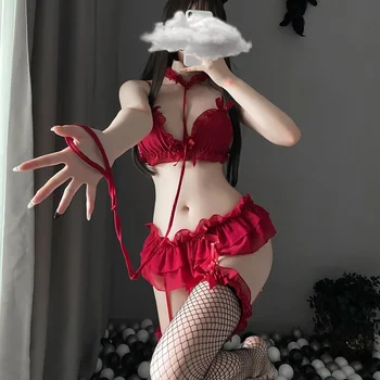 Kawaii Lenjerie Sexy Cosplay Anime Drăguț Sutien Si Chilot Pentru Femei Lenjerie De Corp De Culoare Roz Stripteuză Costum Pentru Dans Lolita Haine De Striper