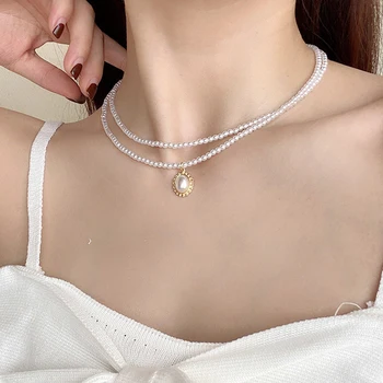 2021 Moda Multistrat Colier de Perle pentru Femei coreene Rotund Elegant Pandantiv Coliere Bijuterii de Nunta Cadouri