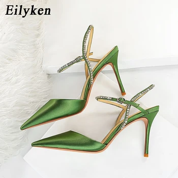 Eilyken Stil de Mătase de Cristal Femei Pompe de Birou, Pantofi de damă Vară Pantofi tocuri inalte Nunta Mireasa Sandale Pantofi