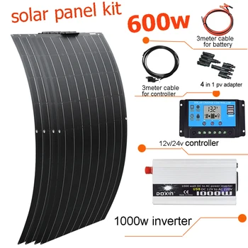 panou solar 12v 300w, 600w fotovoltaice sistem home kit complet flexibil de celule solare încărcător pentru mașină, barcă camping 1000w