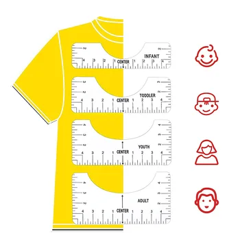 4buc T-Shirt Aliniere Conducător de Centrare Plasarea Instrument Grafic Ghid Dur Imprimate T-Shirt Design de Moda Conducător Cu Dimensiunea Diagramă