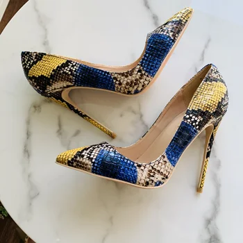 Taxa de Transport gratuit pentru femei de moda pompe galben șarpe python tipărite punct de deget de la picior toc Stiletto toc pantofi de partid de brand nou 12cm