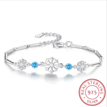 Hot de Moda 925 Sterline de Argint Fulg de nea Bratari & Brățări Albastru/Alb Stralucitor Zirconiu Cristal pulseira feminina Cadou