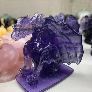 Naturale Violet Fluorit Cuarț Animal Dragon Sculptat de Mână Cristal Lustruit Cuarț de Cristal Pietre de Vindecare Pentru Casa DIY Decoratiuni