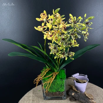 SunMade High-end 2 Furci de Primăvară Melodie Orhidee cu Frunze Verzi Matase Flori Artificiale Flori Mici Grădină Acasă Decorare DIY