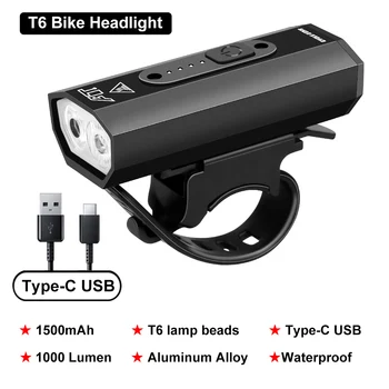 T6 1000 Lumeni LED Biciclete Lumina Fața de Tip C USB Reîncărcabilă Lampă Ciclism Faruri Drum de Munte Biciclete, Accesorii pentru Biciclete lanterna