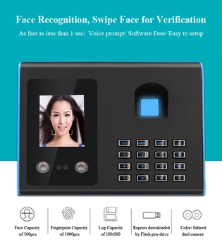 Biometric de Amprente Ceas de Timp, de Recunoaștere a Feței Prezență Masina TFT LCD Display USB Fingerprint Sistem de Prezență