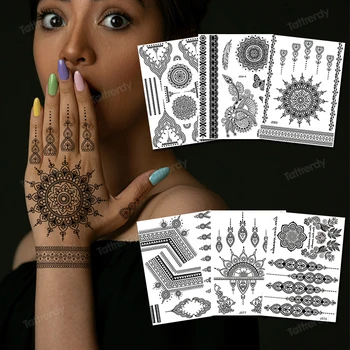 Henna Neagră De Dantelă Tatuaje Temporare Autocolant Pentru Femei Fluture Molie Mehndi Flori False, Tatuaj Indian Mandala Pene Flora Tatoo