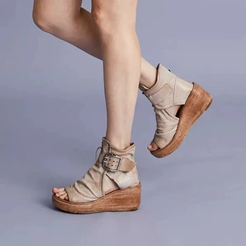 JIANBUDAN Nou Fund Plat vara Glezna cizme pentru Femei sandale pană Catarama Roman incaltaminte Femei sandale cizme de vara 34-43