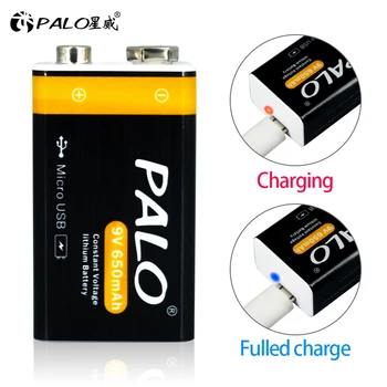 PALO 9v usb reîncărcabilă baterie 650mAh baterie litiu 6f22 9V baterii li-ion pentru multimetru alarma de Fum detector de metale baterii