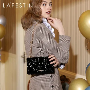LA FESTIN designer 2021 noua moda lanț femeie geanta de lux cu fir de aur broderie umăr geanta messenger înstelat pătrat sac trend