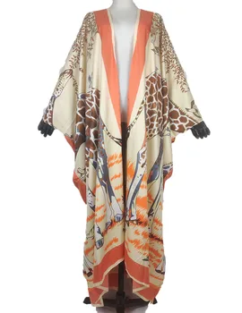 Africa De Moda Neregulate Diagonal Mătase Imprimate Plaja Bikini Acoperi Până Rochie Caftan Pentru Femei Plus Dimensiune Musulmane Tradiționale Kimonouri