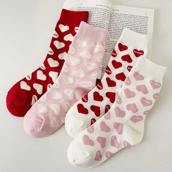 Nouă Femei Șosete Drăguț Dragoste Cu Inima De Imprimare Ciorap De Bumbac Harajuku Epocă Fericită Femeie Puncte Inima Kawaii Sox Alb Roz Crew Sock
