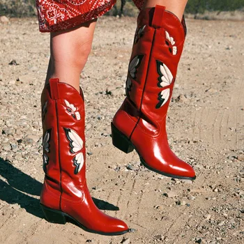 Fermiera Femei Cizme de Vest 2022 Toamna Iarna Cowboy Moda Confortabil Femei pe Genunchi-Cizme înalte Cu Fluture Pantofi Marime Mare 46