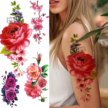 Mare A Crescut De Tatuaje Temporare Pentru Femei Fete Adult Bujor Crin Floare De Prune Fals Autocolante Tatuaj Braț, Coapsă Arta Tatuaje Impermeabile