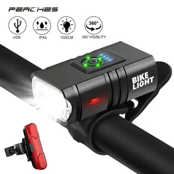 T6 LED Biciclete Lumina 1000LM USB Reîncărcabilă Putere de Afișare Bicicleta Fața Lămpii de Stop Lanterna Para Bicicleta Echipamente de Ciclism