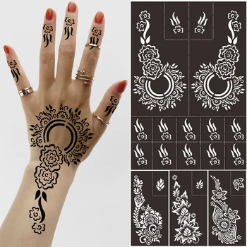 Indian Henna Tatuaj Stencil arabă Nunta Aerograf Parte Maneci Tatuaje Stencil Sclipici Resuable Henna Șablon pentru Femei Mireasa