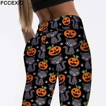 FCCEXIO Nou 3D Dovleac de Halloween Imprimate Jambiere Femei de Înaltă Talie Pantaloni Fitness Jambiere Stretch Femei Pantaloni de Toamna